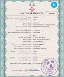 Togo death certificate PSD template, completely editable