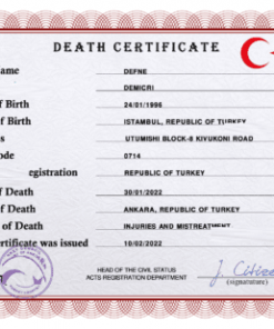Turkey death certificate PSD template, completely editable
