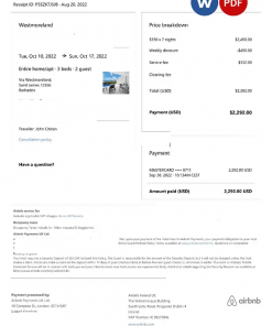 Barbados Airbnb booking confirmation Word and PDF template