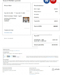 Cambodia Airbnb booking confirmation Word and PDF template