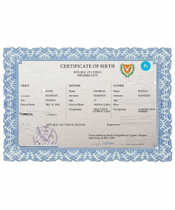Cyprus vital record birth certificate PSD template