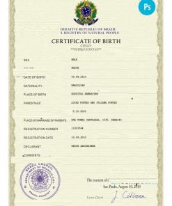 Brazil vital record birth certificate PSD template