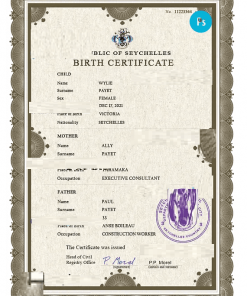 Seychelles vital record birth certificate PSD template