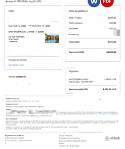 Cameroon Airbnb booking confirmation Word and PDF template