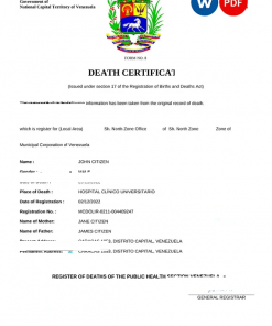 Venezuela vital record death certificate Word and PDF template