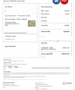 Belize Airbnb booking confirmation Word and PDF template