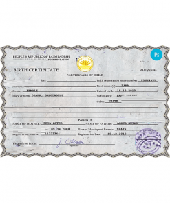 Bangladesh vital record birth certificate PSD template