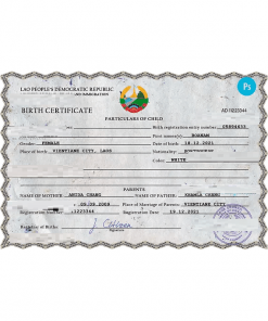 Laos birth certificate PSD template, completely editable