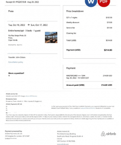 Cabo Verde Airbnb booking confirmation Word and PDF template