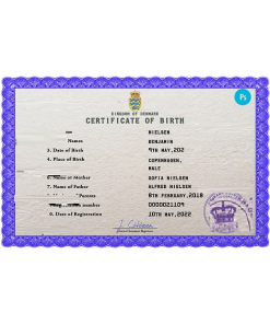 Denmark birth certificate PSD template, completely editable