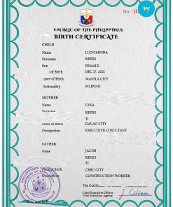 Philippines birth certificate PSD template, completely editable