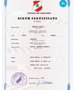 Lebanon vital record birth certificate PSD template