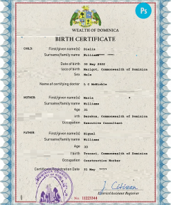 Dominica vital record birth certificate PSD template