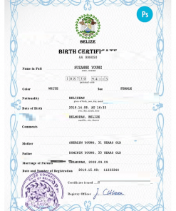 Belize vital record birth certificate PSD template