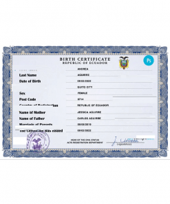 Ecuador birth certificate PSD template, completely editable