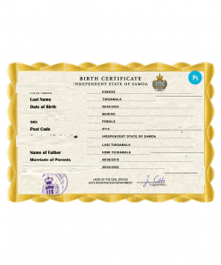Samoa vital record birth certificate PSD template, fully editable