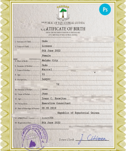 Equatorial Guinea birth certificate PSD template, completely editable
