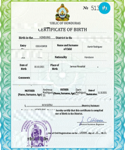 Honduras vital record birth certificate PSD template