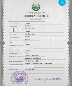 Salvador vital record birth certificate PSD template