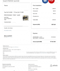 Chad Airbnb booking confirmation Word and PDF template