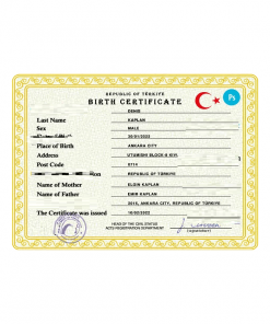 Turkey birth certificate PSD template, completely editable