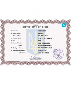 Ukraine vital record birth certificate PSD template, fully editable