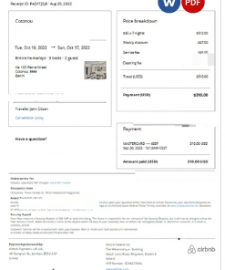 Benin Airbnb booking confirmation Word and PDF template