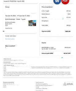 Chile Airbnb booking confirmation Word and PDF template