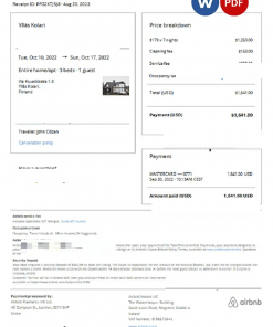 Finland Airbnb booking confirmation Word and PDF template