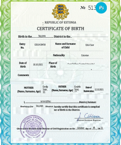 Estonia vital record birth certificate PSD template