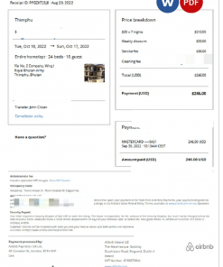 Bhutan Airbnb booking confirmation Word and PDF template