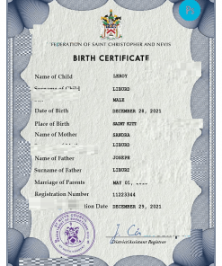 Saint Kitts vital record birth certificate PSD template