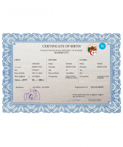 Algeria vital record birth certificate PSD template, fully editable