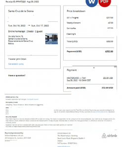Bolivia Airbnb booking confirmation Word and PDF template