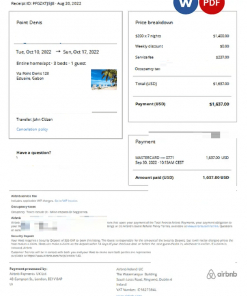 Gabon Airbnb booking confirmation Word and PDF template