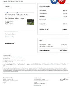 Colombia Airbnb booking confirmation Word and PDF template
