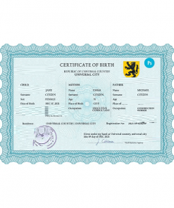 # voice universal birth certificate PSD template, completely editable