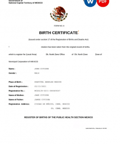 Mexico birth certificate Word and PDF template, completely editable