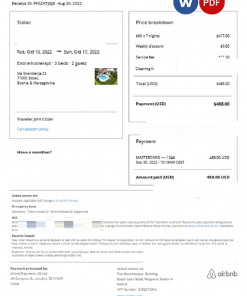 Bosnia and Herzegovina Airbnb booking confirmation Word and PDF template
