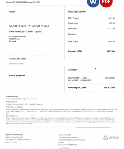 Denmark Airbnb booking confirmation Word and PDF template