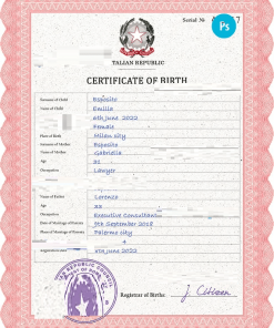 Italy birth certificate PSD template, completely editable