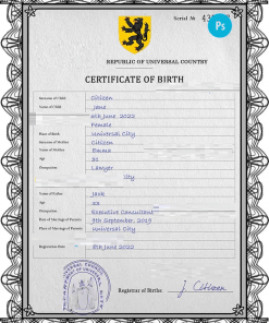 # trident universal birth certificate PSD template, fully editable
