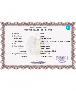 South Sudan birth certificate PSD template, completely editable