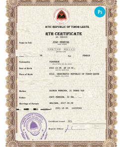 Timor-Leste vital record birth certificate PSD template