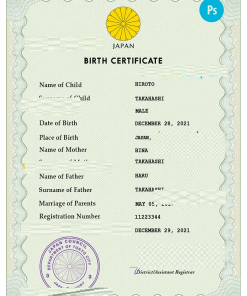 Japan vital record birth certificate PSD template