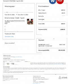 Brazil Airbnb booking confirmation Word and PDF template
