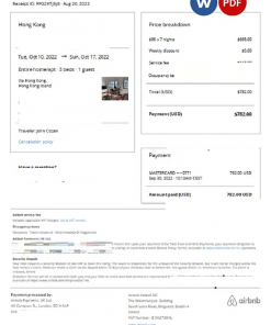 Hong Kong Airbnb booking confirmation Word and PDF template