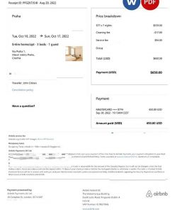 Czechia Airbnb booking confirmation Word and PDF template