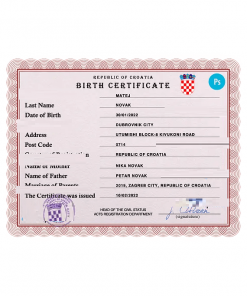 Croatia vital record birth certificate PSD template