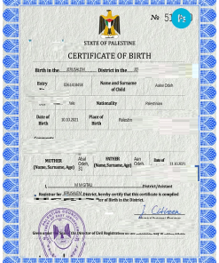 Palestine vital record birth certificate PSD template
